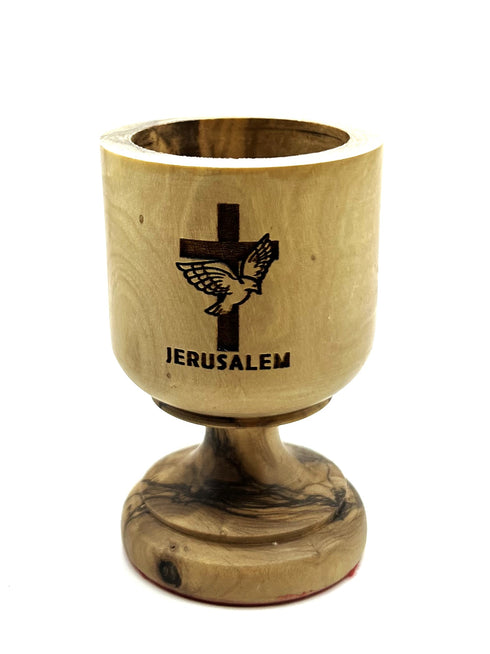 Olive Wood engraved communion cup